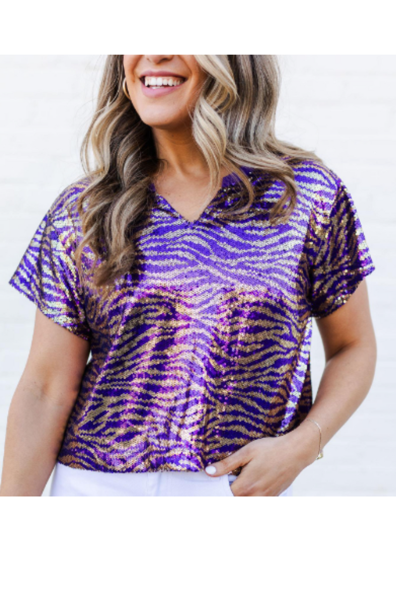 "Diane" Sequin Tiger Top