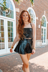 "Emerson" Flare Leather Short