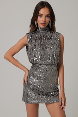 "Cache" Mock Neck Sequin Dress