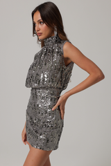 "Cache" Mock Neck Sequin Dress