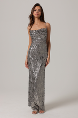 "Cache" S/L Sequin Midi Dress