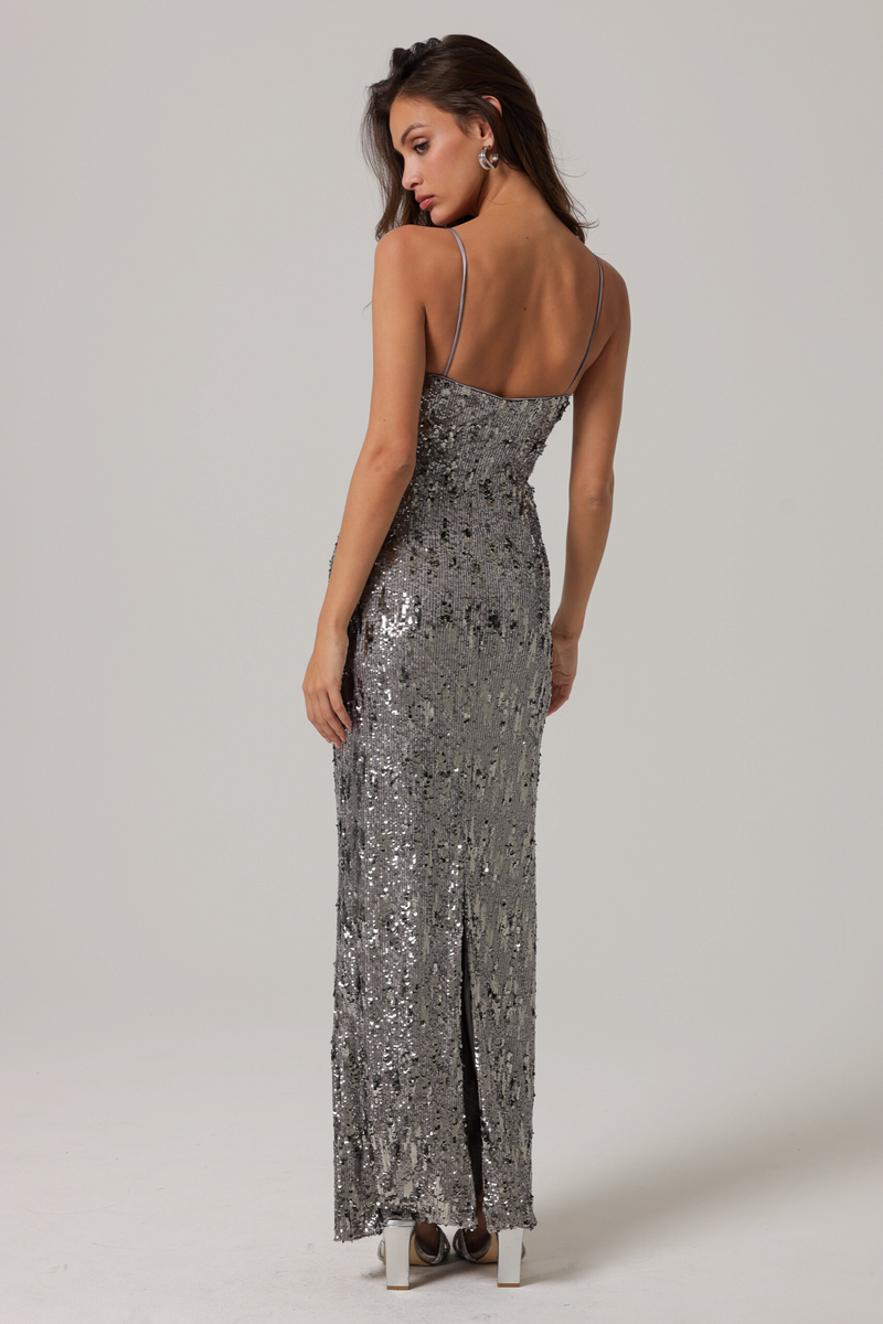 "Cache" S/L Sequin Midi Dress