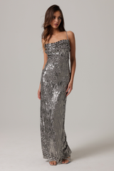 "Cache" S/L Sequin Midi Dress