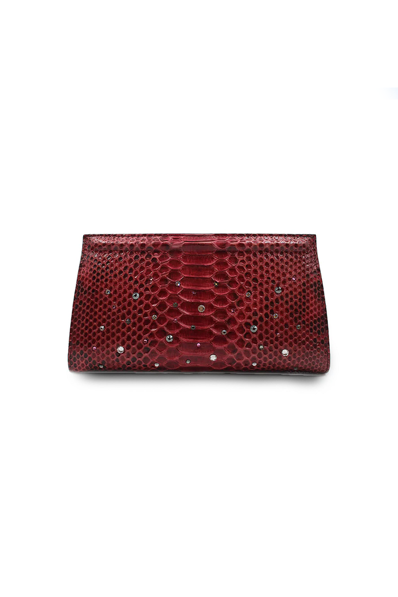 Ivy Clutch in Wine Water Snake w/ Crystals