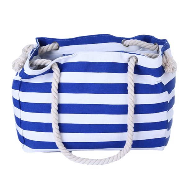 Women's Canvas Striped Tote Bag - Large Capacity Casual Beach Shoulder Handbag