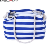 Women's Canvas Striped Tote Bag - Large Capacity Casual Beach Shoulder Handbag