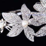 "Aleah" - Silver Pearl and Crystal Bridal Side-Headband/Tiara