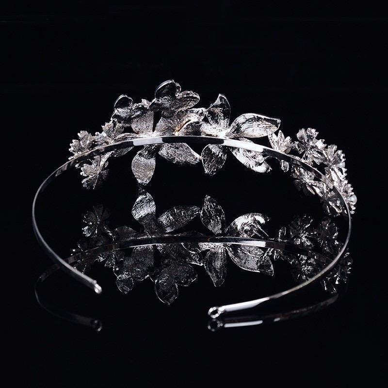 "Aleah" - Silver Pearl and Crystal Bridal Side-Headband/Tiara