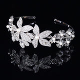 "Aleah" - Silver Pearl and Crystal Bridal Side-Headband/Tiara