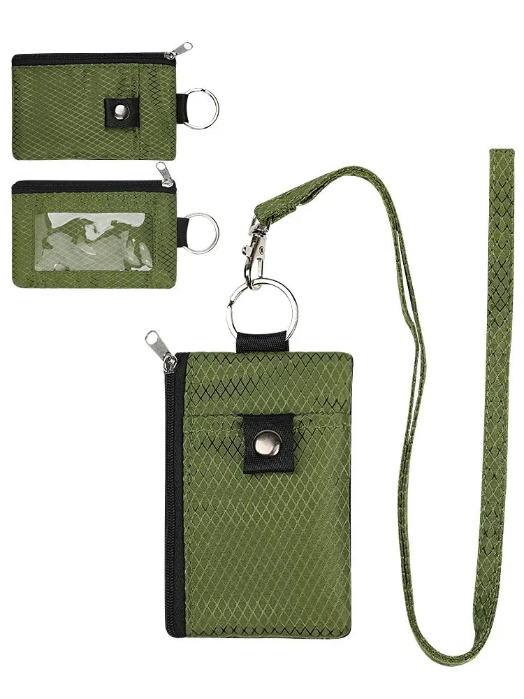 RFID Blocking Small Wallet with ID Window Waterproof Zipper Case Pouch with Lanyard Keychain for Cards Cash Coin Purse