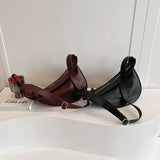 Sewing Thread Shoulder Bags Zipper Women's Bags 2025 Hot Sale PU High Capacity Handbag Solid Saddle Splicing Bolsas De Mujer