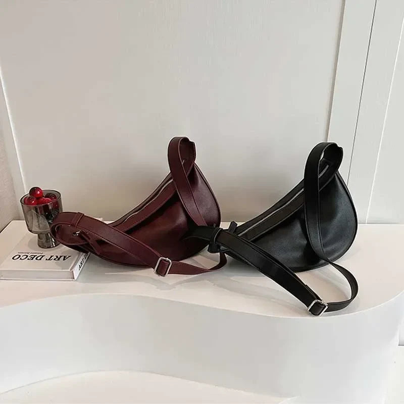 Sewing Thread Shoulder Bags Zipper Women's Bags 2025 Hot Sale PU High Capacity Handbag Solid Saddle Splicing Bolsas De Mujer