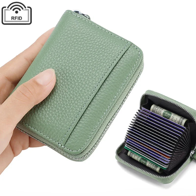 14/20 Slots Credit Card Holder Wallet RFID Blocking Slim Genuine Leather Card Organizer Zipper Pocket ID Card Pouch Coin Purse