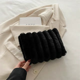 Fluffy Faux Fur Striped Makeup Bag Large Capacity Travel Organizer
