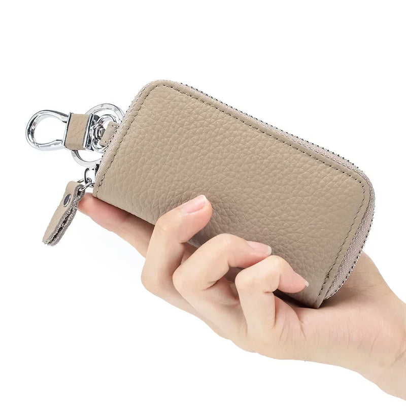 Fashion Simple Key Holder Genuine Leather Wallet Unisex Solid Color Key Wallet Organizer Bag Car Housekeeper Wallet Card Holder