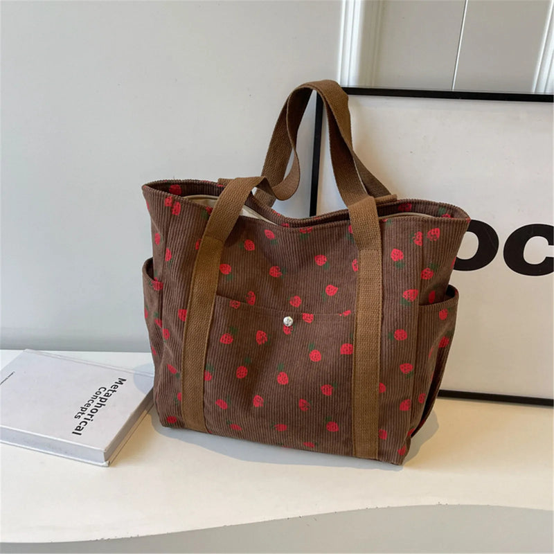 Strawberry Print Large Capacity Shoulder Bag Handbag Shopping Tote
