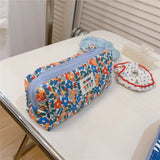 Fashion Blue Fresh Flower Make-up Bag Makeup Brush Organizer Cosmetic Storage Bag Student Large Capacity Pen Bag Pencil Pouch