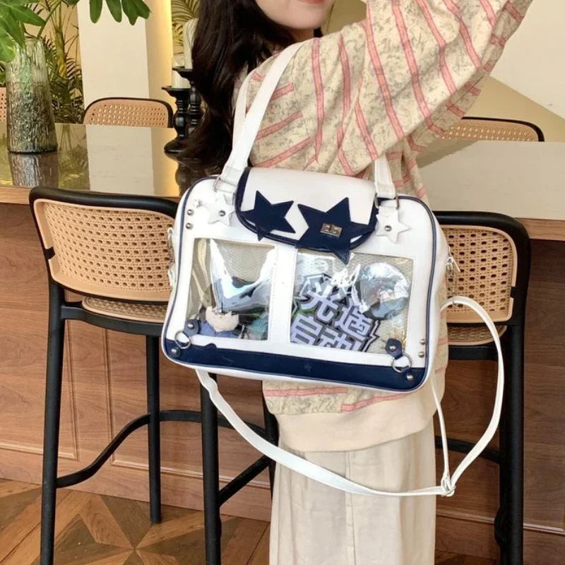 Y2K Trendy Star Ita Bag Lolita Girl Transparent Pocket Fashion Crossbody Bag Women's DIY Display Shoulder Bag Cute Purse Handbag