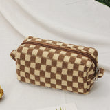 Checkerboard Cosmetic Bag Knitted Toiletry Storage Bag Colorful Makeup Pouch Organizer Checkered Pattern Cosmetic Bag