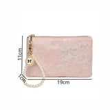 Fashion Elegant Large Capacity Women Wallet Pearl Chain Lace Coin Purse Clutch Bag Storage Bag Party Bag