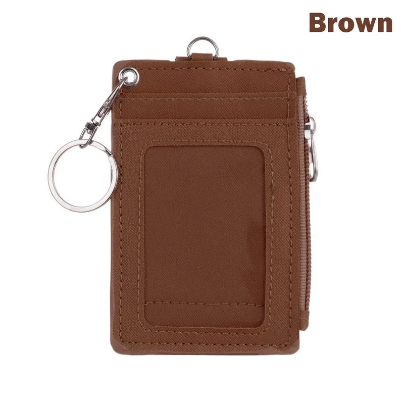 Portable PU Leather Coin Purse Wallet Keychain Office Work Business ID Card Credit Badge Holder Bus Cards Cover Zipper Pocket