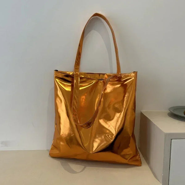 Glossy PU Leather Tote Bag - High Capacity Fashion Shoulder Handbag