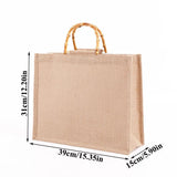 Portable Jute Shopping Bag with Bamboo Handles - Large Capacity Beach Tote