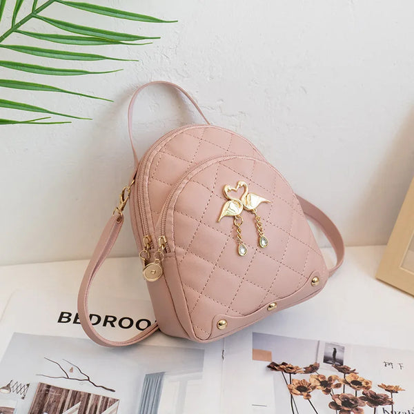 Cute Swan Embroidery Mini PU Leather Backpack for Women and Girls