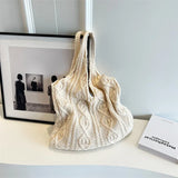 Vintage Wool Knitted Shoulder Bag - Large Capacity Crochet Tote for Women