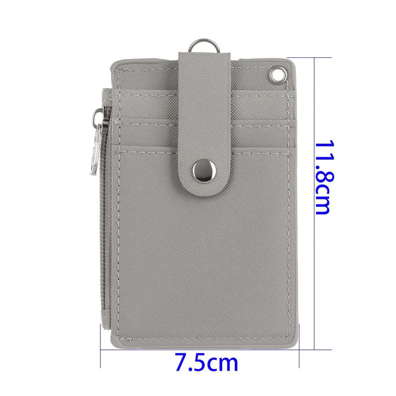 Portable PU Leather Coin Purse Wallet Keychain Office Work Business ID Card Credit Badge Holder Bus Cards Cover Zipper Pocket
