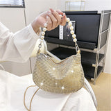 Rhinestone Pearl Chain Evening Clutch Crossbody Purse Handbag