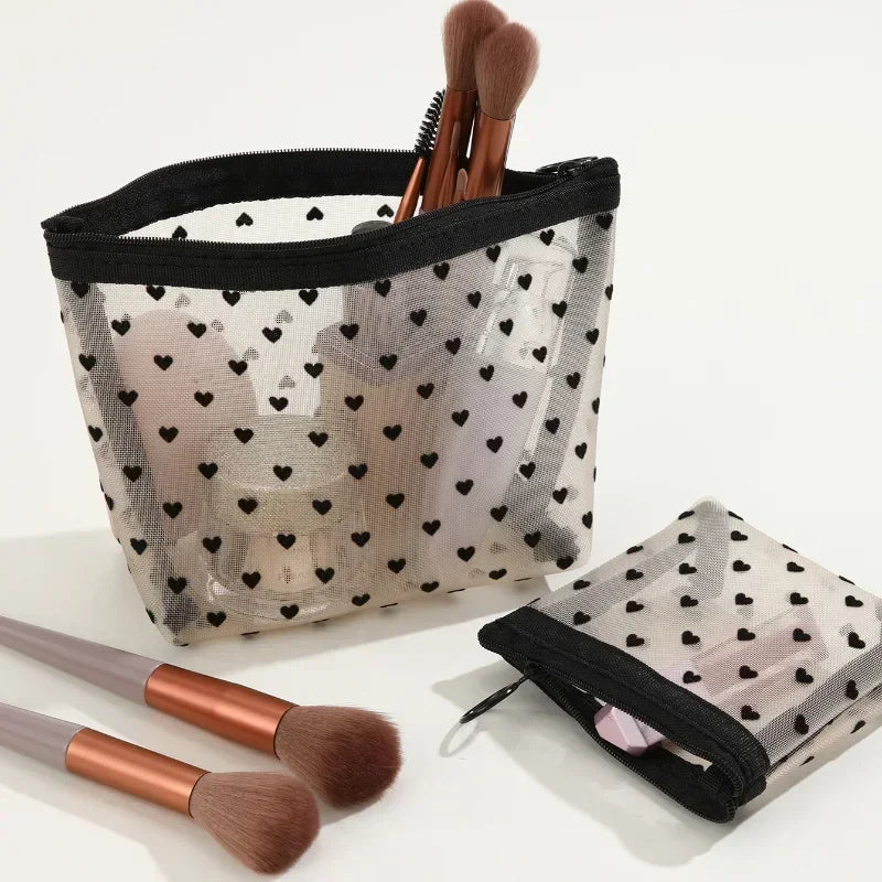New Nylon Mesh Cosmetic Bag Portable Travel Toiletry Organizer Makeup Bag Multifunctional Women Lipstick Key Coin Purse Pouch