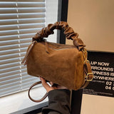 Versatile Suede Handbag Women Retro Crossbody Double-layer Pillow Bag