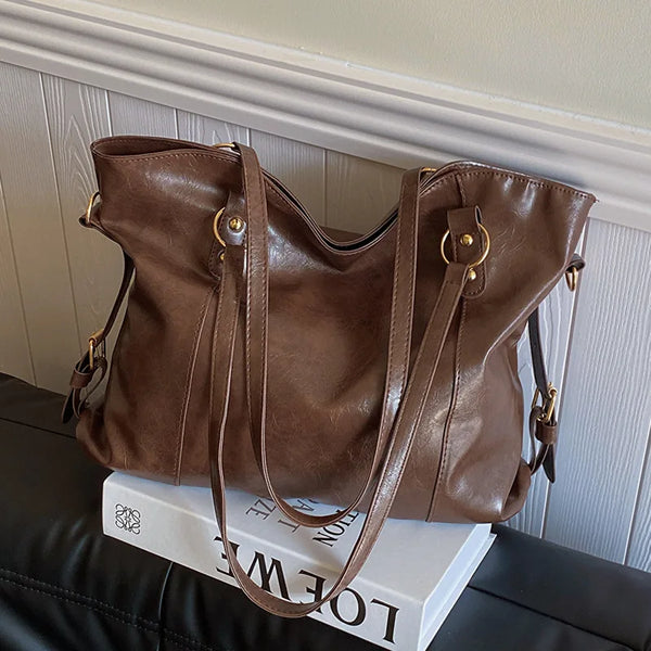 Vintage Women's Large Soft PU Leather Crossbody Tote Handbag