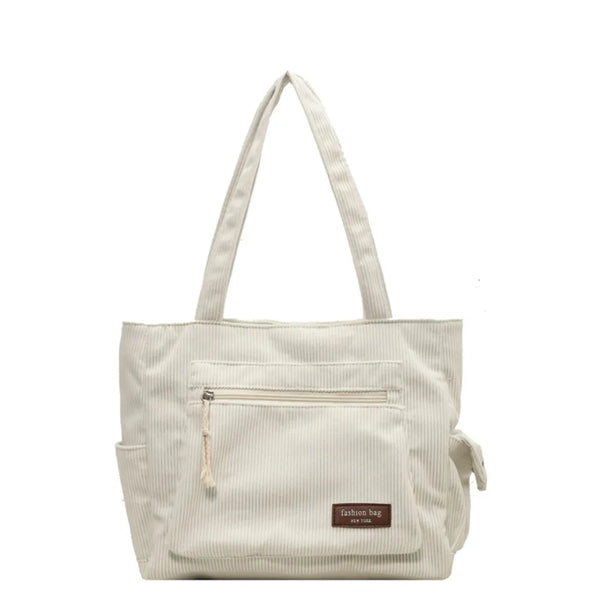 Corduroy Women's Large Tote Bag Multi-Pocket Shoulder Handbag