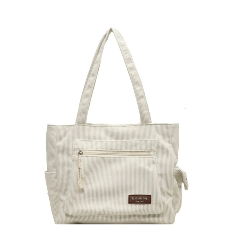 Corduroy Women's Large Tote Bag Multi-Pocket Shoulder Handbag