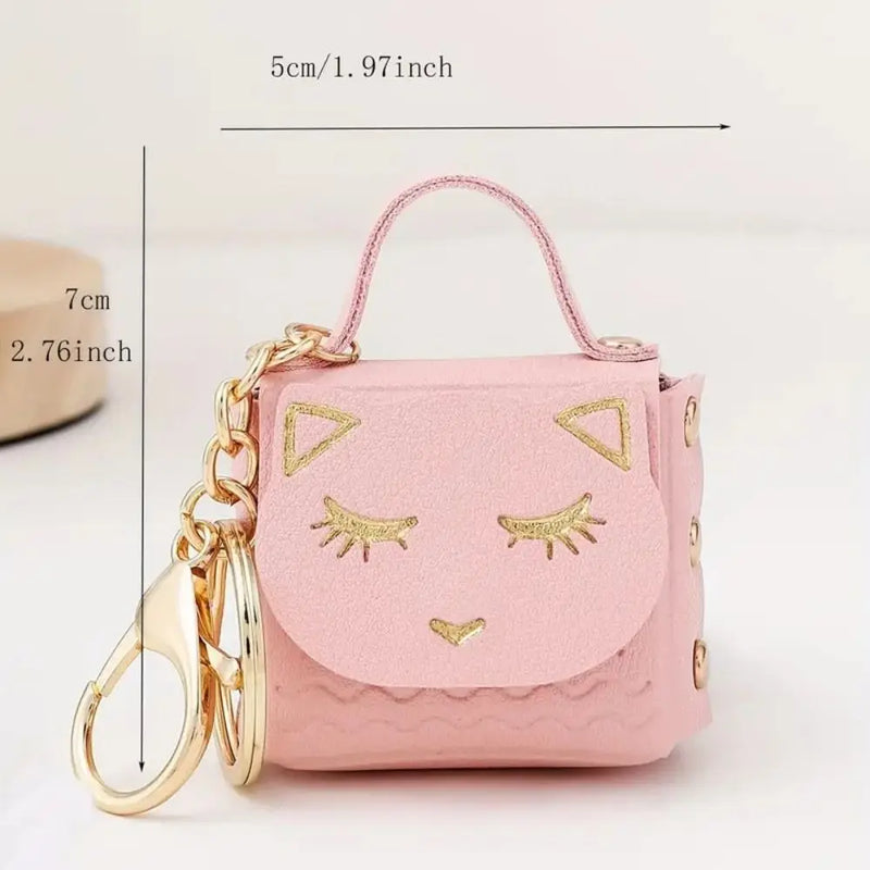 New Womens Cute Cat PU Leather Coin Purse Wallet Keychain Small Coin Pouch Key Ring Fashionable Bag Pendant