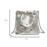 Diamonds Design Silver Leather Crossbody Bags for Women 2025 Luxury Designer Korean Fashion Chain Shoulder Bag Handbags