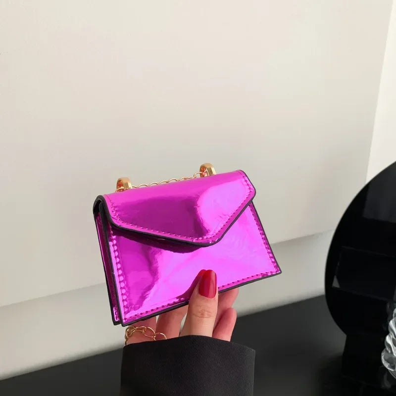New Laser Shoulder Bag Mini Cute Chain Lipstick Makeup Small Square Bag Fashion Women Crossbody Bag Coin Pouch