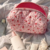 Floral Quilted Makeup Bag - Large Travel Cosmetic Organizer