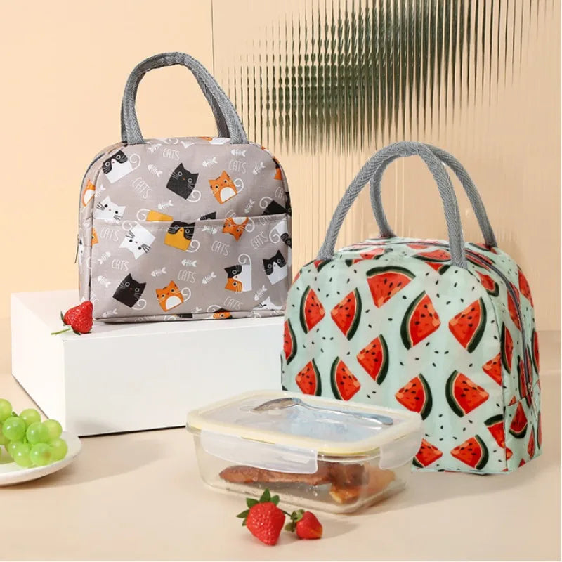 Functional Insulated Oxford Lunch Bag Flower Pattern Cooler Lunch Box Bags Thermal Food Picnic Lunch Bags for Women Kids
