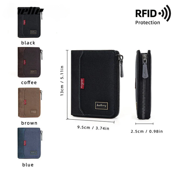 RFID Simple Short Men Zipper Wallets Luxury Brand Card Holder Male Wallet Photo Holder Coin Pocket Man Purses Wallets for Women