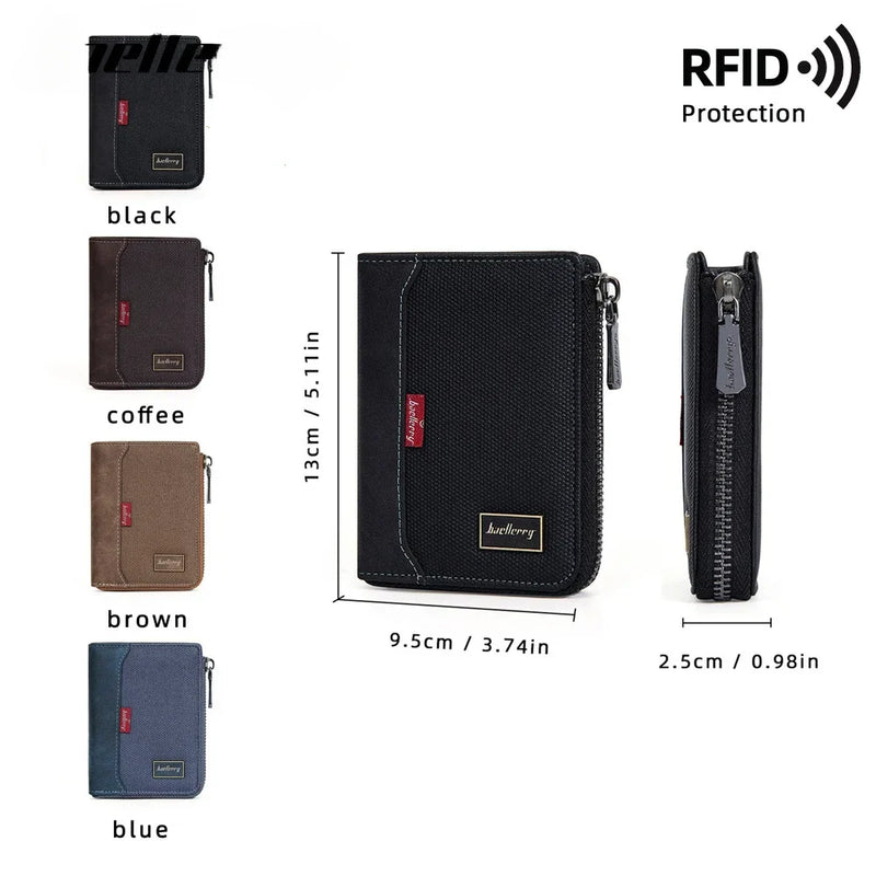 RFID Simple Short Men Zipper Wallets Luxury Brand Card Holder Male Wallet Photo Holder Coin Pocket Man Purses Wallets for Women