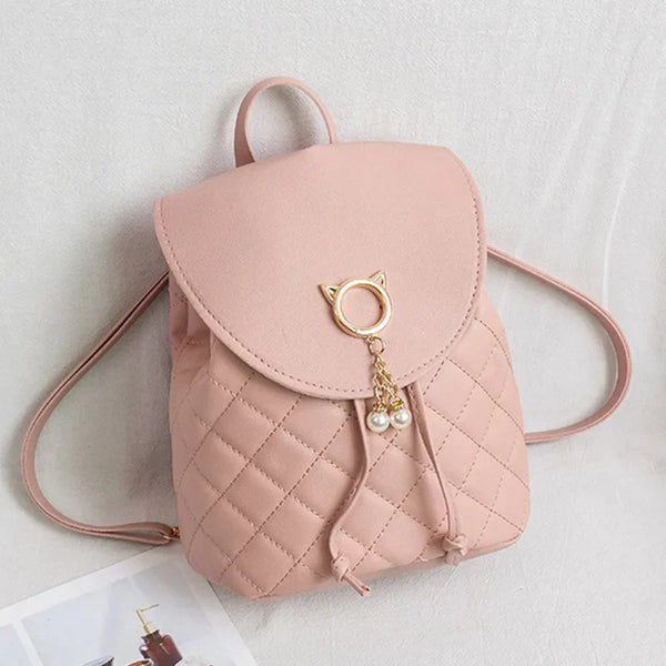Women's PU Leather Mini Backpack Drawstring Rucksack Shoulder Bag