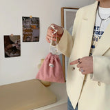 Corduroy Floral Storage Drawstring Bag Women Cosmetic Organizer Pouch Cute Makeup Bag Christmas Gift Candy Jewelry Organizer