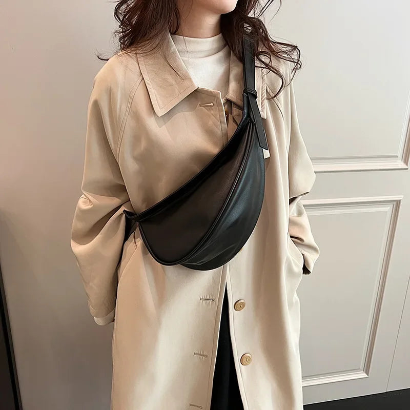 Sewing Thread Shoulder Bags Zipper Women's Bags 2025 Hot Sale PU High Capacity Handbag Solid Saddle Splicing Bolsas De Mujer