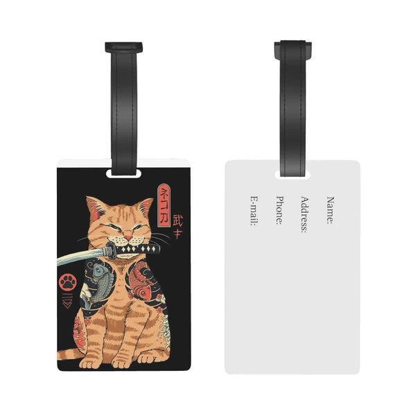 Catana Cats Retro Samurai Yakuza Holder Luggage Tags Suitcase Accessories Baggage Boarding Tag Label Holder ID Name Address