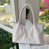 White PU Leather Shoulder Bag - Large Capacity Tote Handbag