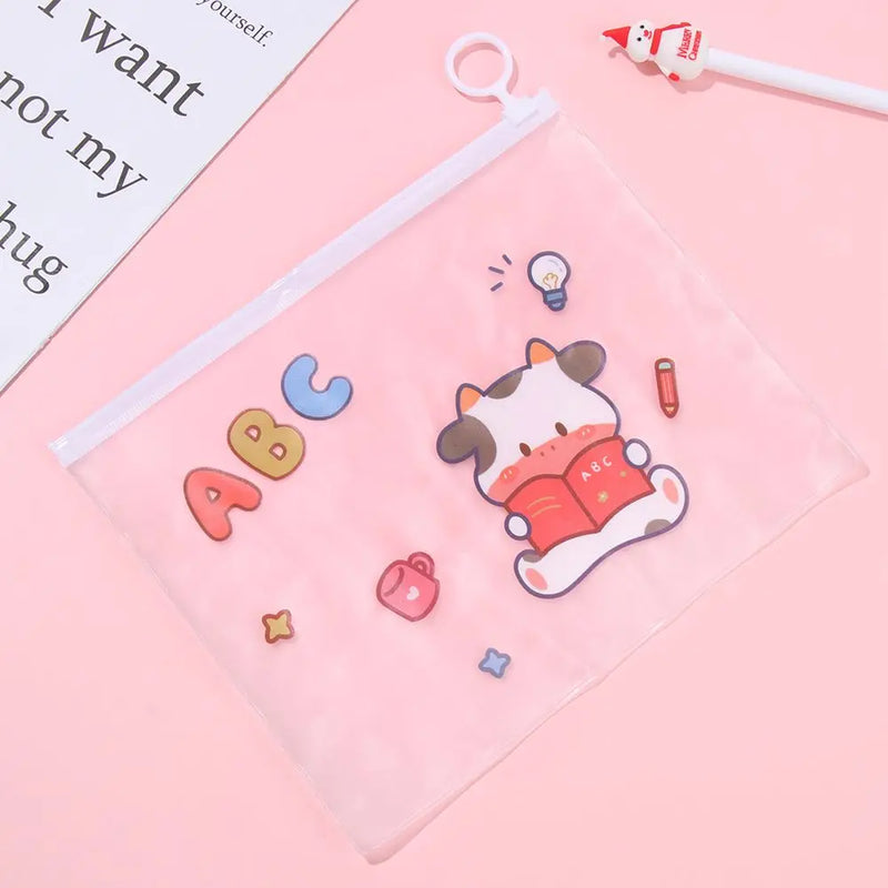 Cartoon Large Capacity Transparent Pencil Case Stationery Storage Finger Ring Zipper Bag Waterproof File Bag Cosmetic Bags