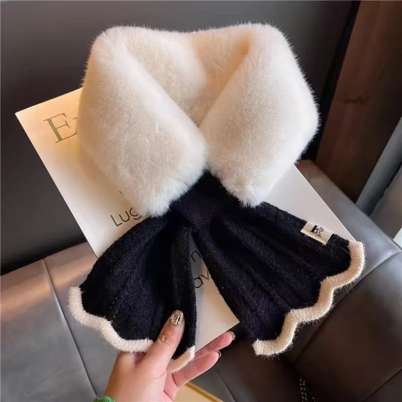 Fashion Cross Knitted Scarf Windproof Thicken Wool Collar Shawl Outdoor Cycling Cervical Spine Warm Scarve Women Accessories